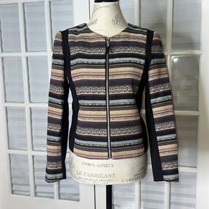 H & M WOMEN TAPESTRY TRIBAL JACKET ROUND NECK SZ 10